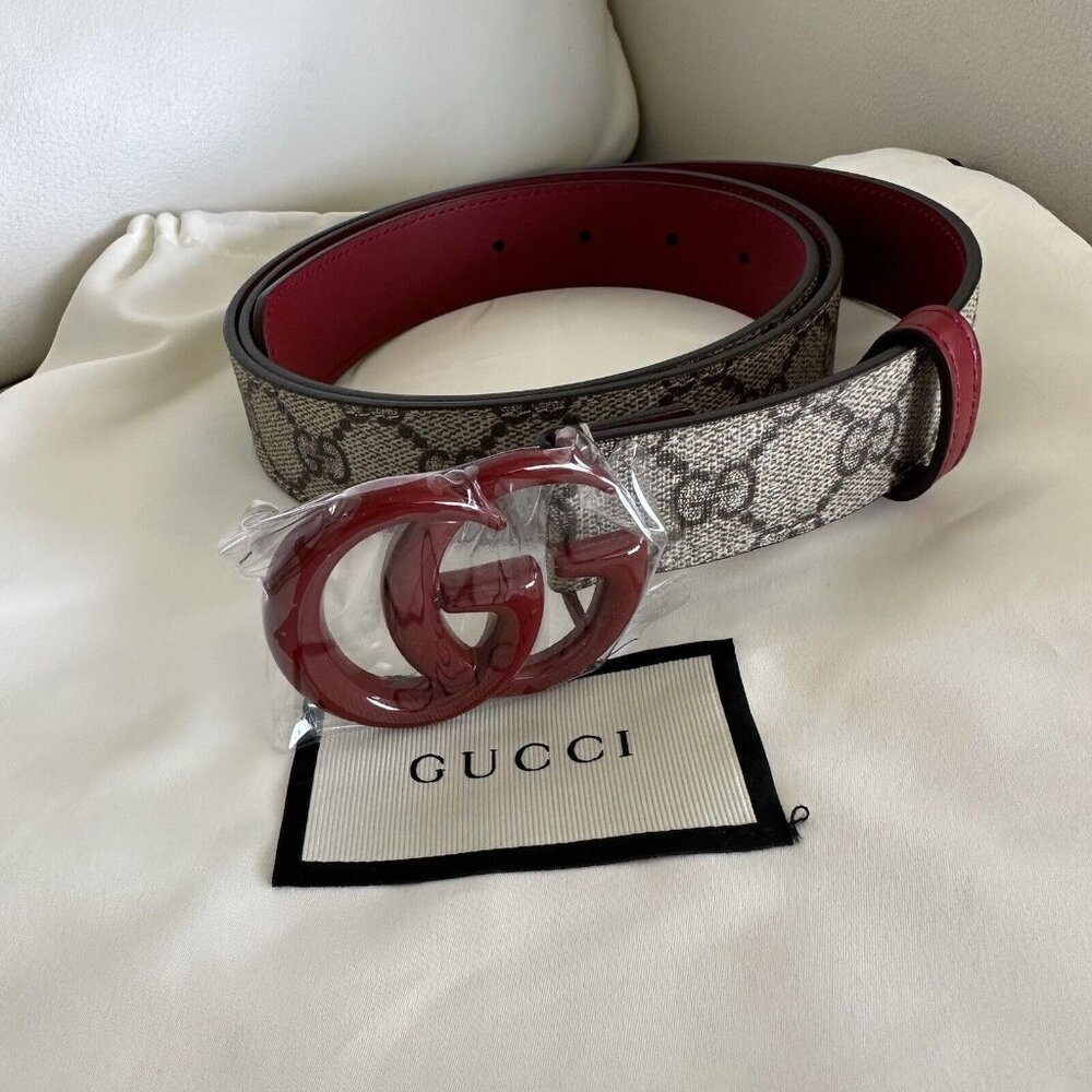 NEW Gucci Marmont Belt GG Logo Red Brown Monogram Canvas 120 cm 48 inch - Picture 4 of 8
